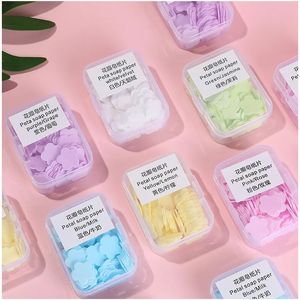 100pcs/box Portable Soap Paper Bath Hand Washing Disposable Soap Slice Mini Flower Travel Scented Petal Handwashing Soap