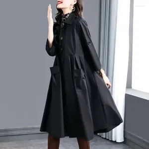 여자 트렌치 코트 당신의 여성의 검은 바람막이 봄 2024 느슨한 기질 바람 방전 얇은 코트