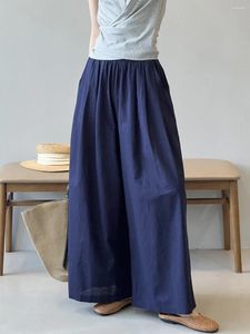 Women's Pants 2024 Summer Long Korean Fashion Linen Straight Leg Wide Elastic Waist Large Casual 9737