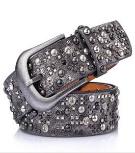 NGLKSTE RIVET BELE MODE RHINESTONE MenWomen039S Vintage Style Studded Belt High Quality Mane Leather Rock Women Strap Punk1465051