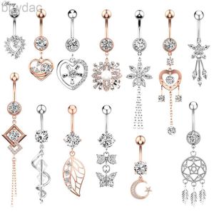 Navel Rings Alisouy 1pc Surgical Steel Crystal Zircon Flower Heart Leaf bow-knot Dangle Button Navel Piercing Ring Belly Ring Body Jewelry d240509