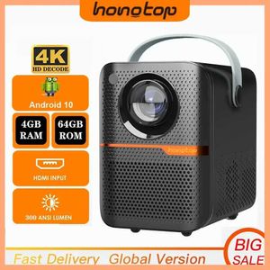 Projectors Hongtop Android Smart Mini Projector 300ansi Lumen Portable Projector 4K med WiFi Bluetooth 1080p hemmabiobalk J240509