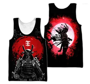 Tanques masculinos tampo samurai máscara tatuagem 3d impressão de verão casual camiseta camisetas mangas