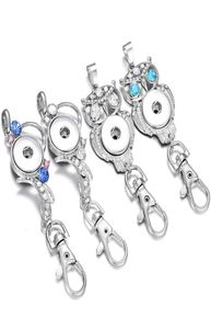 Nyckelkedjor smycken Crystal Flower Owl Snap -knapp Knappkedjor för kvinnor Fit 18mm Snap Jewelry Keyring Keychain Holder5306168