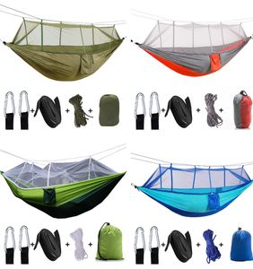 Enkel dubbel campinghammmatta med myggobug Net Lightweight Portable Parachute Nylon Tree Stems and Carabiners för vandring T5729369