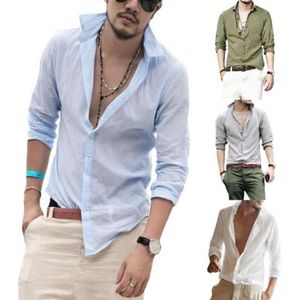 Mens Button Up camisas de manga longa Casual Casual Casual Verão Tops leves lençóis linear linho macio Men039s324i8442029230868