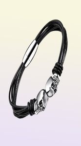 Mode smycken Mens Charm Braid Multilayer Leather Skull Armband Hitta rostfritt stål magnetiskt spänne design Punk -armband F6592968