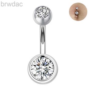 Anéis do umbigo 925 Sterling Silver Butty But Bloving Ring Double Gem Navel Piercing Jeia 1.5x10 mm D240509