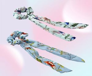 Helisopus Hair Bands Chefon Bow Long Hair Scrunchies Ladies Fashion Vintage Floral Print Toption Accessories8277721