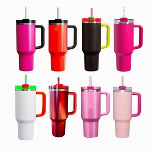 DHL New Neon White Black 40 Oz Tumblers With Handle Lid Straw Target Red Car Mugs Stainless Steel Comso Winter Pink Parade Water Bottles 0509 0516