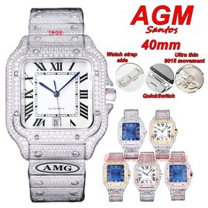 One Luxury Uhren AMG 40 mm alle Diamanten 904L Stahl Miyota 9015 Automatische Herren Watch White Dial Dial Dial Diamond 904L Edelstahl Armband Gents Armbanduhr