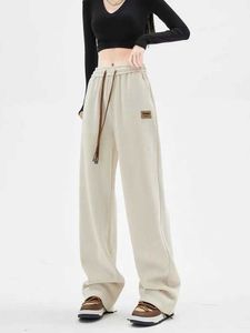 Spodnie damskie capris houzhou beżowe spodnie cordowe spodnie vintage koreański styl nadmierny jogging spres harajuku czarne szerokie nogi jogger sporne sporty Y240509