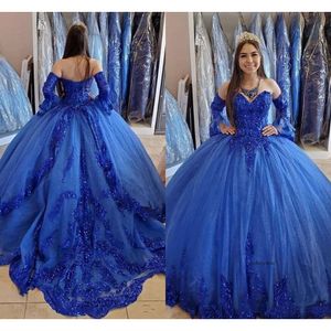 Royal Blue Princess Quinceanera 2022 Applique in pizzo Applique in rilievo con corsetto lace-up back sweet 16 abiti da ballo abito da ballo m118 0509