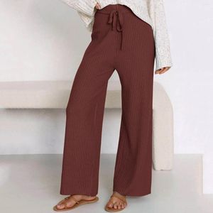 Women's Pants Fashion Pit Strip Straight Drawstring Elastic High Waist Solid Color Versatile Slimming Effect Trousers Baggy Casual