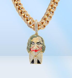 18 -krotny złoty klaun Joker Naszyjnik Zakiete Mikro Przebudowany sześcien cyrkon Bling Hip Hop Jewelry3577386