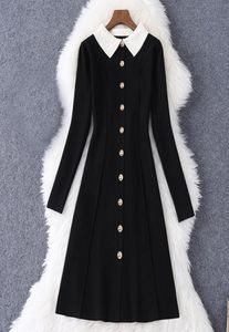 2021 Spring Long Sleeve Lapel Neck Black Contrast Color Sticked Button SingleBreasted Dress Elegant Casual Dresses MD258A6659022378