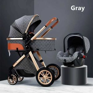 Strollers# 2023 Luxury Baby Stroller 3 in 1 Infant Stroller Set Portable Reversible High Landscape Baby Carriage Trolley Travel Pram 6Gifts T240509