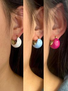 Hoop Earrings Peri'sbox Simple Multi-Color Enamel Geometric Chunky Round Hollow Earring Stainless Steel Waterproof Women Jewelry