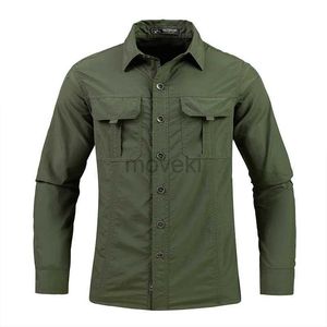 Herrklänningskjortor Green Black Cargo Long Hides Shirts For Mens 2023 Spring Autumn Design Brand Oversize 4xl 5xl Military Clothes Casual Blus D240427