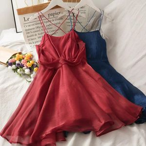 Casual Dresses 2024 Summer Women Mini Ball Gown Party Dress Sexy Strapless Spaghetti Strap Ladies High Waist Backless Mesh Vestidos
