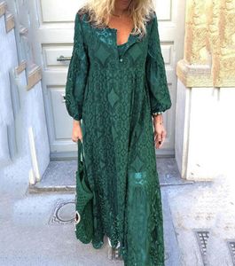 Plus storlek 5xl Lace Boho Women039s Long Dresses Hollow Out Lantern Sleeve Dress Female 2020 Spring Summer Korean Vestidos Lady Y9089145