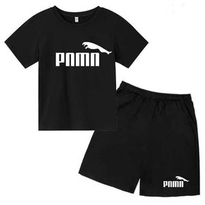 Roupas conjuntos de camisetas de verão para crianças meninos/meninas 3-13y black top+shorts casuais marca de marca impressão de lindas garotas de sol esportes setl240509