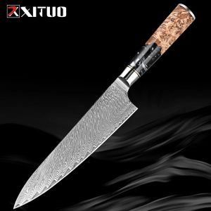 Şef bıçak 8 inç bıçak şam Japonca VG-10 Süper Çelik Jilet Keskin Dilimlenmiş Balık Sashimi Bıçağı Tam Tang Tasarı Şef Bıçağı
