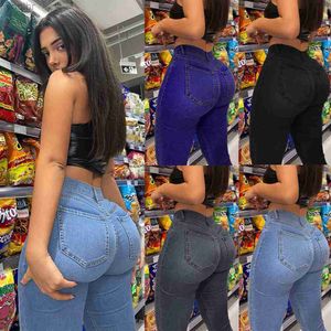 Women's Jeans Elastic tight fitting denim womens jeans mid rise pants blue retro washed elastic ultra-thin pencil caseL2405