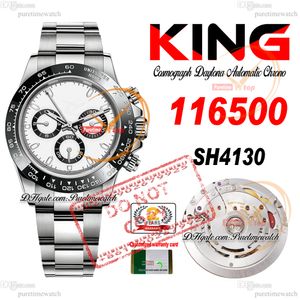 Venda 116500 SA4130 Cronógrafo automático Mens assista King Black Ceramic Buzel White Stick Disco