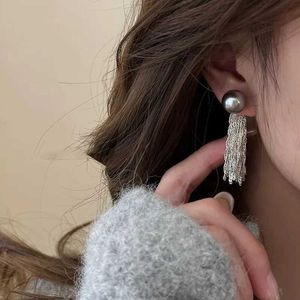 Stud Yeni Fransızca Zarif Tassel Yay Gri İnci Küpe Kore Moda Rhinestone Küpe Takı Partisi Kadınlar Tatlı Aksesuarlar