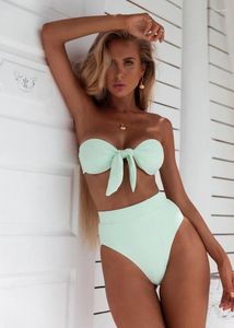 Kvinnors badkläder Tube Top Bathing Suits Women Bandeau Bandage Bikini Set Push-up Brasiliansk ärmlös rygglös strandkläder