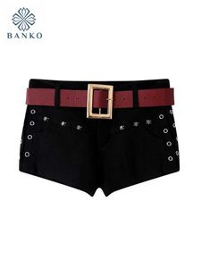 Damskie szorty Koreańskie modne szorty czarne dżinsowe e-girl High talia szczupłe dżinsy krótkie z szarfy Strtwear Hot Pants American Retro Punk Y240504