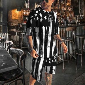 Tute da uomo per le t-shirt da uomo estate set alla moda semplice per uomo pantaloncini da maglietta 3d bandiera americana uomo da gioco da pista di grandi dimensioni abiti da uomo t240507