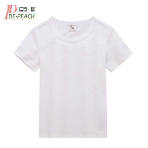 티셔츠 드 복숭아 2023 여름 어린이 짧은 슬리브 티셔츠 소년과 여자에 적합한 단순한 캐주얼 티셔츠 어린이 의류 O- 넥 TOPL240509