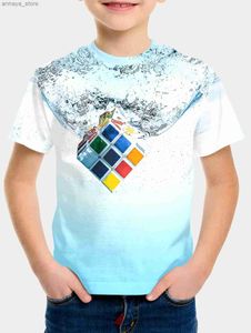 T-Shirts Puzzle Würfel 3D-Druck T-Shirt Mode Rubik Würfel Muster T-Shirt Sommerjungen und Mädchen T-Shirt Street Kleidung Top Childrens Clothingl2405