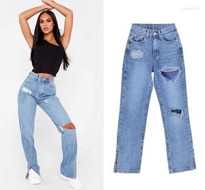 Jeans femminile da donna in denim in denim pantaloni elastici vaccucciati strappati sexy donna elegante gamba a gamba jean femme pantalon