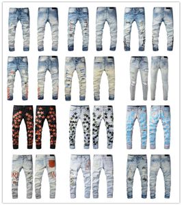 Mode Mens Jeans Cool Style Luxury Designer Denim Pant Distressed Ripped Biker Black Blue Jean Slim Fit Motorcykelstorlek 28405433114