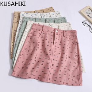 Saias Kusahiki Retro Floral A-line Salia alta Slima de cintura Versátil envoltório versátil em torno do quadril para mulheres