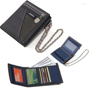 Brieftaschen 2024 Mode-Männer und Mädchen einfache Leinwand dreifache Brieftaschenkarte Bargeld Multi-Karten tragbare Kettenbeuler