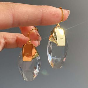 Högkvalitativ designer berömda varumärkes smycken transparent kristall geometrisk hänge släpp örhängen kvinnor trend goth