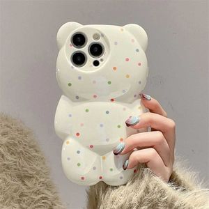 Mobiltelefonhüllen Ins Korea niedliche 3D -Süßigkeiten kleiner Tupfen -Bärenhülle für iPhone 15 Pro 11 12 13 14 Pro Max Cartoon Silicon Schockdcover J240509