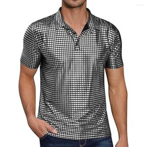 Camisetas masculinas Men vintage Men 70s Disco Traje bronzeador Camiseta de lapela de manga curta Boto