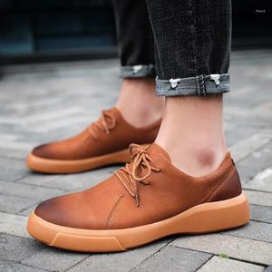Sapatos casuais de couro genuíno de couro genuíno masculino à prova d'água Black British Sports Formal Flats Flats Costura