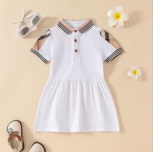 Summer Baby Girls Dresses Toddler Short Sleeve Dress Turn-Down Collar Kids Plaid Dress