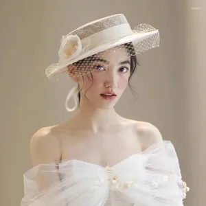 Headpieces Bridal Hat Flower Mesh Mask Po Elegant English Style Top