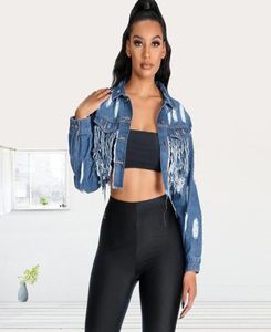 Jaqueta de jeans cortada de streetwear mulheres com manga comprida tamel colheita azul jeans jeans de grandes dimensões fêmeas fora do tamanho 3xl 4xl 5xl5375098