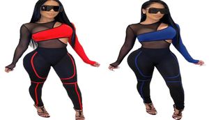 Designer Womens Clothes Sexy 2 Pieces Pants Spring Long Sleeve Hollow Out Twopiece Jogger Set Ladies Fall Tracksuit Sweat Suits B8558517