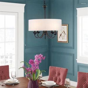 Lampadari Copertura di stoffa di ferro americana soggiorno lampadario semplice lampada da pranzo decorazione per la casa