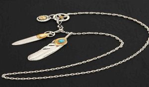 Colares 925 jóias de prata esterlina Takahashi goro penas retrô pingente de turquesa azul longa para homens e mulheres colar2246461693