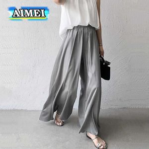 Women's Pants Capris Womens Y2K clothing white silk wide leg pants womens summer high waisted loose hem dress mens casual Korean style Y240509